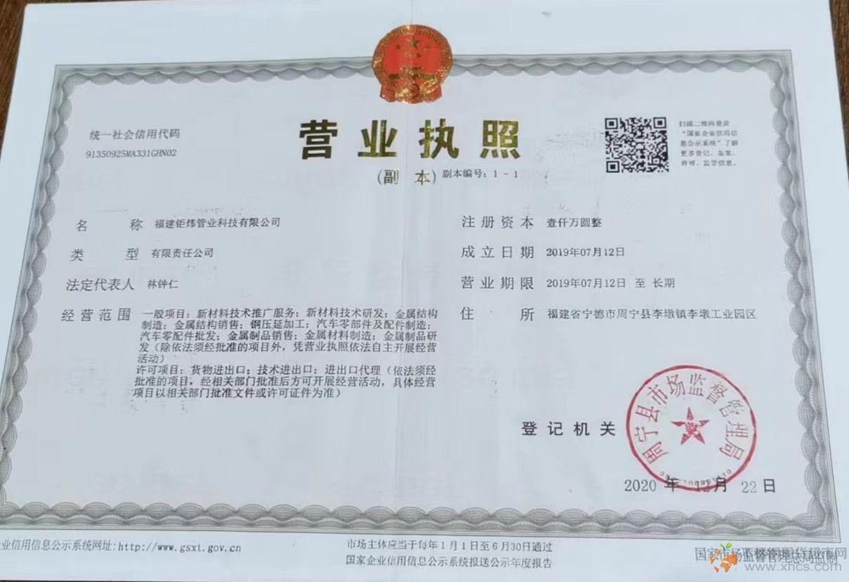 福建鉅煒管業(yè)科技有限公司營業(yè)執(zhí)照